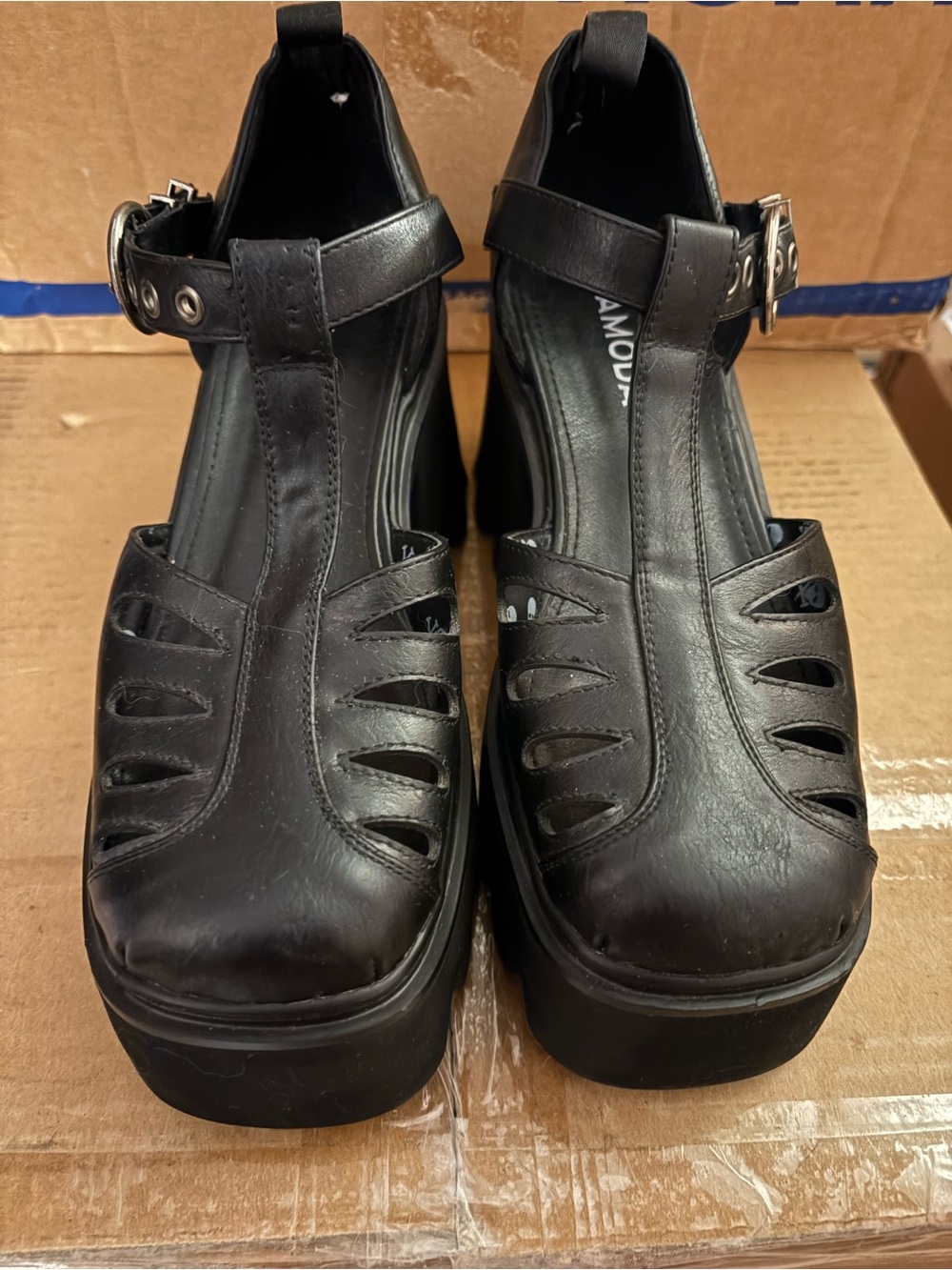 Black Platform T-Strap Women's Shoes